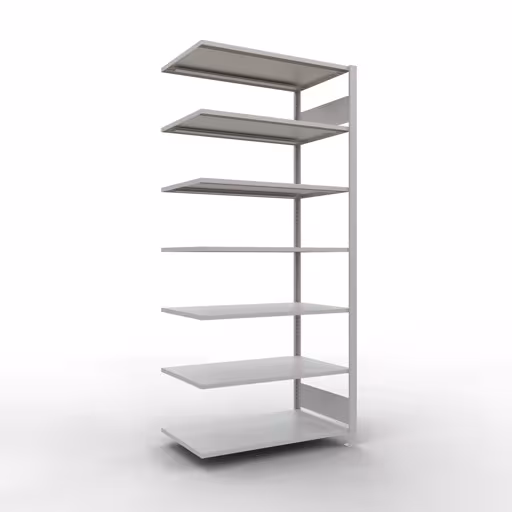 Anbauregal, Büro-Fachbodenregal Stecksystem MULTIplus150, 2300 x 1000 x 600 mm (HxBxT), 7 Fachböden, Längenriegel, ohne Mittelanschlag, lichtgrau aus der Kategorie Stecksystem mit der Artikelnummer 36070