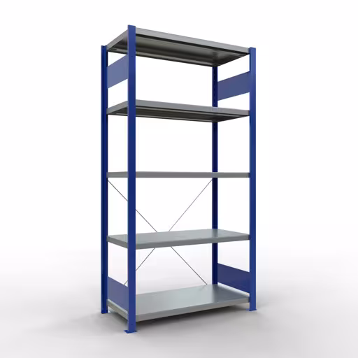 Grundregal, Fachbodenregal Stecksystem MULTIplus330, 2000 x 1000 x 500 mm (HxBxT), 5 Fachböden, Kreuzstrebe, RAL 5010 enzianblau/verzinkt von der Marke Schulte Lagertechnik Grundregal, Fachbodenregal Stecksystem MULTIplus330, 2000 x 1000 x 500 mm (HxBxT), 5 Fachböden, Kreuzstrebe, RAL 5010 enzianblau/verzinkt aus der Kategorie Grundregal mit der Artikelnummer 13950-B