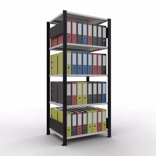 Abbildung Nr 14 des Artikels Grundregal, Büro-Fachbodenregal Stecksystem MULTIplus150, 1800 x 750 x 600 mm (HxBxT), 5 Fachböden, Längenriegel, mit Mittelanschlag, schwarz/lichtgrau aus der Produktgruppe Büroregale von der Marke Schulte Lagertechnik
