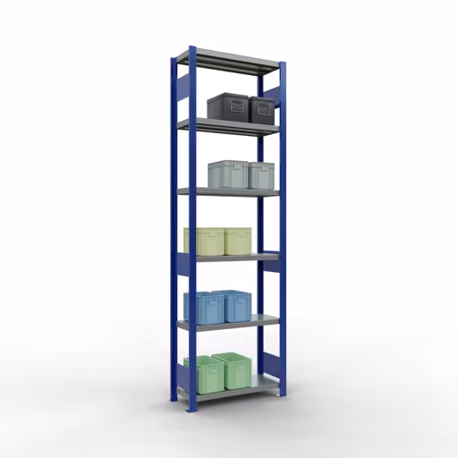 Grundregal, Fachbodenregal Stecksystem MULTIplus250, 2500 x 750 x 300 mm (HxBxT), 6 Fachböden, Längenriegel, RAL 5010 enzianblau/verzinkt/verzinkt aus der Kategorie Grundregal mit der GTIN 4004514282057 Grundregal, Fachbodenregal Stecksystem MULTIplus250, 2500 x 750 x 300 mm (HxBxT), 6 Fachböden, Längenriegel, RAL 5010 enzianblau/verzinkt/verzinkt von der Marke Schulte Lagertechnik aus der Produktreihe Stecksystem