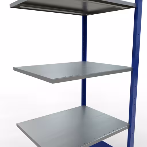 Produktbild Nr.14 des Artikels Anbauregal, Fachbodenregal Stecksystem MULTIplus150, 2000 x 750 x 600 mm (HxBxT), 5 Fachböden, Längenriegel, RAL 5010 enzianblau/verzinkt/verzinkt aus der Produktreihe Stecksystem von der Marke Schulte Lagertechnik