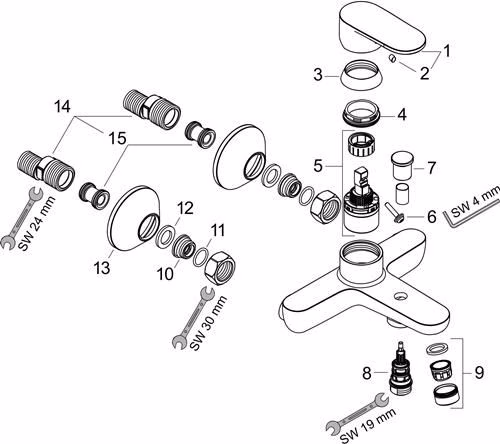 Technische Zeichnung 4035300 Hansgrohe Einhebel-Wannenmischer VERNIS Blend Aufputz chrom
