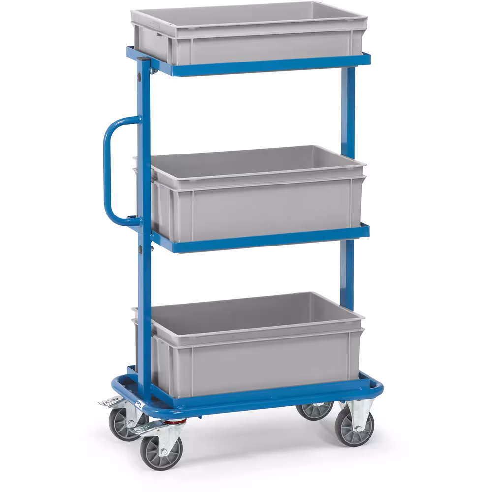 Beistellwagen 32902 - mit 3 Kästen pulverbeschichtet, blau RAL 5007, Feststeller an den Lenkrollen aus der Kategorie Etagenwagen mit der Artikelnummer 32902