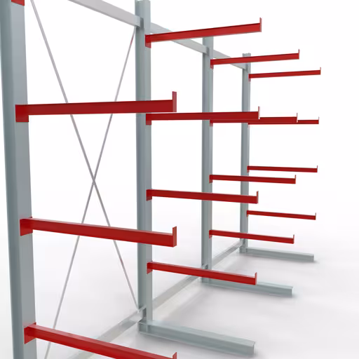 Abbildung Nr 10 des Artikels K 6000 Komplettregal, einseitig, 3000 x 6000 x 1000 mm, RAL 7001 / RAL 3000, 5 Lagerebenen aus der Produktgruppe Kragarmregale von der Marke Schulte Lagertechnik