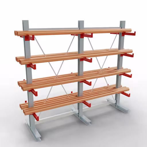 K 3000 Komplettregal, doppelseitig, 2500 x 2600 x 400 mm, RAL 7001 / RAL 3000, 5 Lagerebenen aus der Kategorie K3000 für mittelschwere Güter mit der GTIN 4058255001453 K 3000 Komplettregal, doppelseitig, 2500 x 2600 x 400 mm, RAL 7001 / RAL 3000, 5 Lagerebenen von der Marke Schulte Lagertechnik aus der Produktreihe Kragarmregale