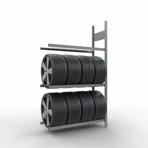 Anbauregal, Räder-/Reifenregal, 2000 x 1150 x 400 mm (HxBxT), verzinkt, 3 Lagerebenen á 150 kg Fachlast pro Ebene mit der GTIN 4004514227676 Anbauregal, Räder-/Reifenregal, 2000 x 1150 x 400 mm (HxBxT), verzinkt, 3 Lagerebenen á 150 kg Fachlast pro Ebene von Schulte Lagertechnik mit der Artikelnr. 13891