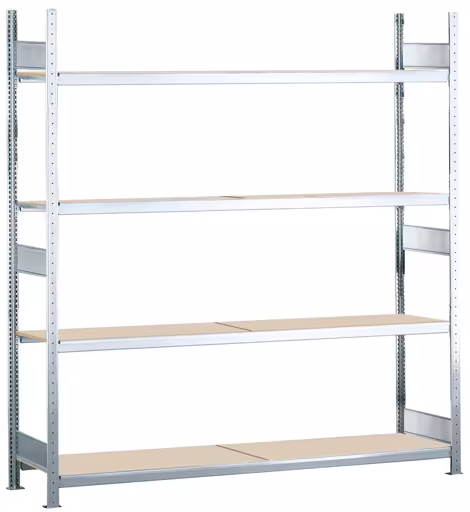 Grundregal, Weitspannregal WS 2000 mit Spanplatten, 2500 x 2000 x 500 mm (HxBxT), verzinkt, 4 Ebenen, Fachlast 400 kg, Feldlast 1.600 kg von der Marke Schulte Lagertechnik Grundregal, Weitspannregal WS 2000 mit Spanplatten, 2500 x 2000 x 500 mm (HxBxT), verzinkt, 4 Ebenen, Fachlast 400 kg, Feldlast 1.600 kg aus der Kategorie WS2000 für Fachlasten bis 400kg mit der Artikelnummer 15632