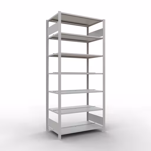 Grundregal, Büro-Fachbodenregal Stecksystem MULTIplus150, 2300 x 1000 x 600 mm (HxBxT), 7 Fachböden, Längenriegel, mit Mittelanschlag, lichtgrau aus der Kategorie Stecksystem mit der Artikelnummer 36049