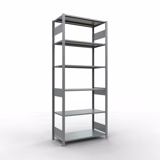 Grundregal, Fachbodenregal Stecksystem MULTIplus85, 2500 x 1000 x 500 mm (HxBxT), 6 Fachböden, Längenriegel, verzinkt aus der Kategorie Grundregal mit der Artikelnummer 13151-LR
