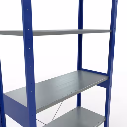 Grundregal, Fachbodenregal Stecksystem MULTIplus85, 2500 x 1000 x 400 mm (HxBxT), 6 Fachböden, Kreuzstrebe, RAL 5010 enzianblau von Schulte Lagertechnik mit der Artikelnr. 13141-B