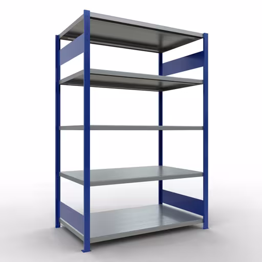 Grundregal, Fachbodenregal Stecksystem MULTIplus250, 2000 x 1300 x 800 mm (HxBxT), 5 Fachböden, Längenriegel, RAL 5010 enzianblau/verzinkt aus der Kategorie Grundregal mit der Artikelnummer 12980-130-LR-B
