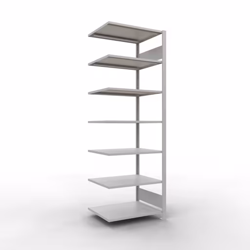 Anbauregal, Büro-Fachbodenregal Stecksystem MULTIplus150, 2300 x 750 x 600 mm (HxBxT), 7 Fachböden, Längenriegel, ohne Mittelanschlag, lichtgrau von der Marke Schulte Lagertechnik aus der Produktreihe Büroregale