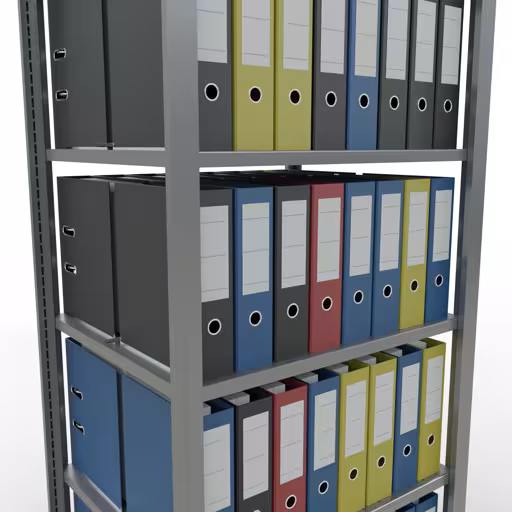 Grundregal, Büro-Fachbodenregal Stecksystem MULTIplus150, 2000 x 750 x 600 mm (HxBxT), 6 Fachböden, Längenriegel, verzinkt, mit Mittelanschlag von der Marke Schulte Lagertechnik aus der Produktreihe Büroregale