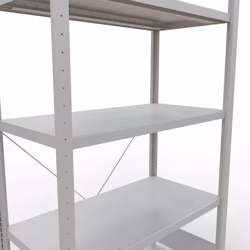 Andere Ansicht des Artikels Grundregal, Fachbodenregal Stecksystem MULTIplus250, 2000 x 1000 x 500 mm (HxBxT), 5 Fachböden, Kreuzstrebe, RAL 7035 lichtgrau aus der Kategorie Stecksystem