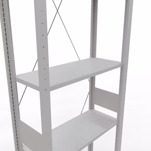 Andere Ansicht des Artikels Grundregal, Fachbodenregal Stecksystem MULTIplus150, 3000 x 750 x 300 mm (HxBxT), 7 Fachböden, Kreuzstrebe, RAL 7035 lichtgrau Andere Ansicht des Artikels Grundregal, Fachbodenregal Stecksystem MULTIplus150, 3000 x 750 x 300 mm (HxBxT), 7 Fachböden, Kreuzstrebe, RAL 7035 lichtgrau aus der Kategorie Stecksystem