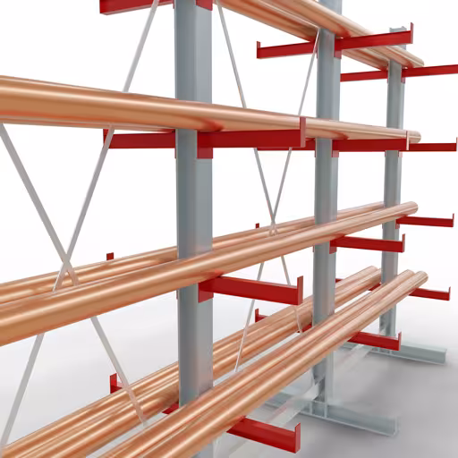 Abbildung Nr 8 des Artikels K 3000 Komplettregal, doppelseitig, 2500 x 3900 x 400 mm, RAL 7001 / RAL 3000, 5 Lagerebenen aus der Produktgruppe Kragarmregale von der Marke Schulte Lagertechnik