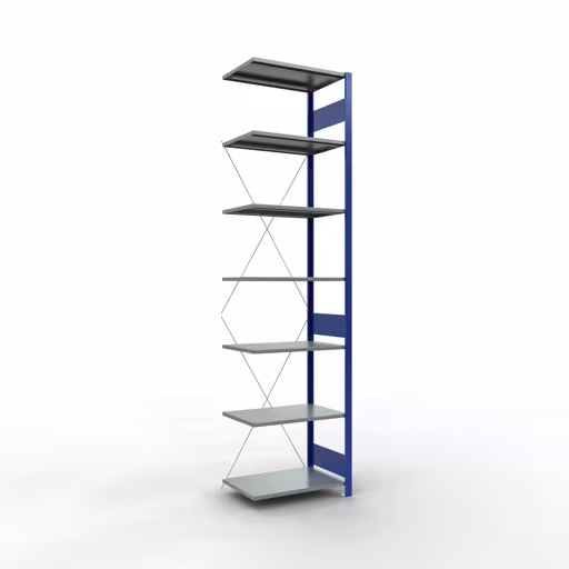 Anbauregal, Fachbodenregal Stecksystem MULTIplus150, 3000 x 750 x 500 mm (HxBxT), 7 Fachböden, Kreuzstrebe, RAL 5010 enzianblau/verzinkt/verzinkt von der Marke Schulte Lagertechnik Anbauregal, Fachbodenregal Stecksystem MULTIplus150, 3000 x 750 x 500 mm (HxBxT), 7 Fachböden, Kreuzstrebe, RAL 5010 enzianblau/verzinkt/verzinkt aus der Kategorie Anbauregal mit der Artikelnummer 12757-75-B