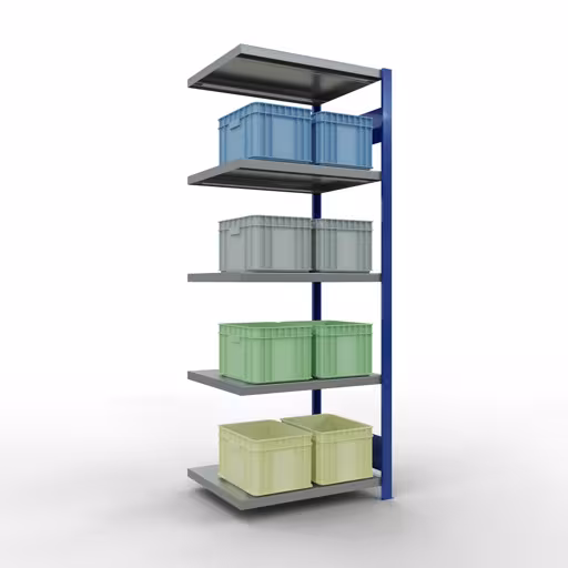 Abbildung Nr 12 des Artikels Anbauregal, Fachbodenregal Stecksystem MULTIplus250, 2000 x 750 x 600 mm (HxBxT), 5 Fachböden, Längenriegel, RAL 5010 enzianblau/verzinkt/verzinkt aus der Produktgruppe Stecksystem von der Marke Schulte Lagertechnik