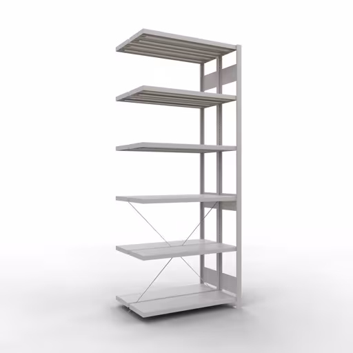 Anbauregal, Doppelregal, Fachbodenregal Stecksystem MULTIplus250, 2500 x 1000 x (2x300) mm (HxBxT), 2x6 Fachböden, Kreuzstrebe, RAL 7035 lichtgrau von der Marke Schulte Lagertechnik Anbauregal, Doppelregal, Fachbodenregal Stecksystem MULTIplus250, 2500 x 1000 x (2x300) mm (HxBxT), 2x6 Fachböden, Kreuzstrebe, RAL 7035 lichtgrau aus der Kategorie Doppelregale mit der Artikelnummer 32136-A