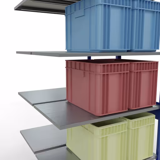 Anbauregal, Doppelregal, Fachbodenregal Stecksystem MULTIplus150, 2500 x 1000 x (2x600) mm (HxBxT), 2x6 Fachböden, Längenriegel, RAL 5010 enzianblau mit der GTIN 4004514296191 Anbauregal, Doppelregal, Fachbodenregal Stecksystem MULTIplus150, 2500 x 1000 x (2x600) mm (HxBxT), 2x6 Fachböden, Längenriegel, RAL 5010 enzianblau von Schulte Lagertechnik mit der Artikelnr. 33166-B