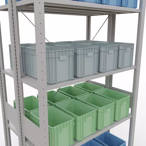 Produktbild Nr 11 des Artikels Grundregal, Doppelregal, Fachbodenregal Stecksystem MULTIplus150, 3000 x 1000 x (2x600) mm (HxBxT), 2x7 Fachböden, Kreuzstrebe, RAL 7035 lichtgrau Abbildung Nr 11 des Artikels Grundregal, Doppelregal, Fachbodenregal Stecksystem MULTIplus150, 3000 x 1000 x (2x600) mm (HxBxT), 2x7 Fachböden, Kreuzstrebe, RAL 7035 lichtgrau aus der Produktgruppe Fachbodenregale von der Marke Schulte Lagertechnik