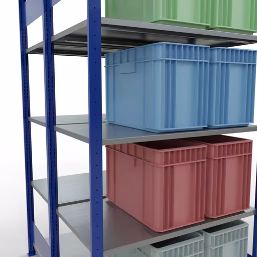 Grundregal, Doppelregal, Fachbodenregal Stecksystem MULTIplus150, 2000 x 1000 x (2x600) mm (HxBxT), 2x5 Fachböden, Längenriegel, RAL 5010 enzianblau von Schulte Lagertechnik aus der Kategorie Fachbodenregale