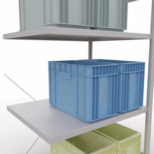 Produktbild Nr 14 des Artikels Anbauregal, Fachbodenregal Stecksystem MULTIplus330, 2000 x 1000 x 800 mm (HxBxT), 5 Fachböden, Kreuzstrebe, RAL 7035 lichtgrau Abbildung Nr 14 des Artikels Anbauregal, Fachbodenregal Stecksystem MULTIplus330, 2000 x 1000 x 800 mm (HxBxT), 5 Fachböden, Kreuzstrebe, RAL 7035 lichtgrau aus der Produktgruppe Stecksystem von der Marke Schulte Lagertechnik