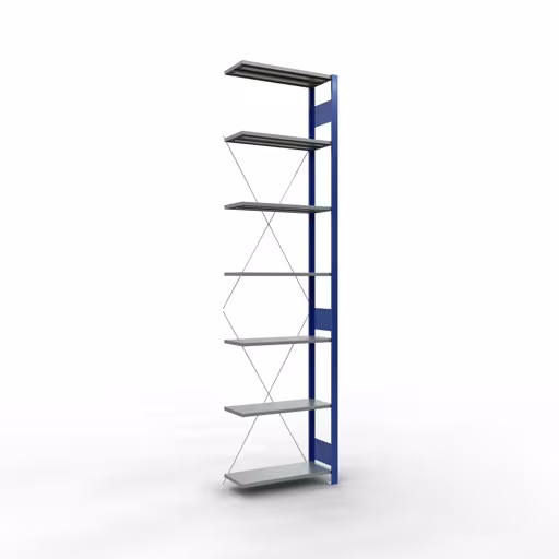 Anbauregal, Fachbodenregal Stecksystem MULTIplus150, 3000 x 750 x 300 mm (HxBxT), 7 Fachböden, Kreuzstrebe, RAL 5010 enzianblau/verzinkt/verzinkt von der Marke Schulte Lagertechnik Anbauregal, Fachbodenregal Stecksystem MULTIplus150, 3000 x 750 x 300 mm (HxBxT), 7 Fachböden, Kreuzstrebe, RAL 5010 enzianblau/verzinkt/verzinkt aus der Kategorie Anbauregal mit der Artikelnummer 12737-75-B