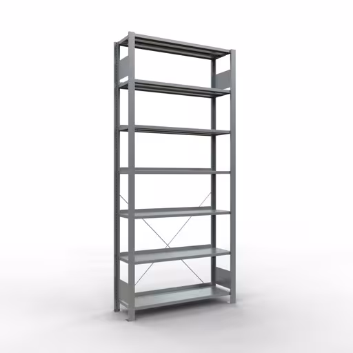 Abbildung Nr 9 des Artikels Grundregal, Büro-Fachbodenregal Stecksystem MULTIplus85, 2300 x 1000 x 300 mm (HxBxT), 7 Fachböden, Kreuzstrebe, verzinkt, mit Anschlagleiste aus der Produktgruppe Büroregale von der Marke Schulte Lagertechnik