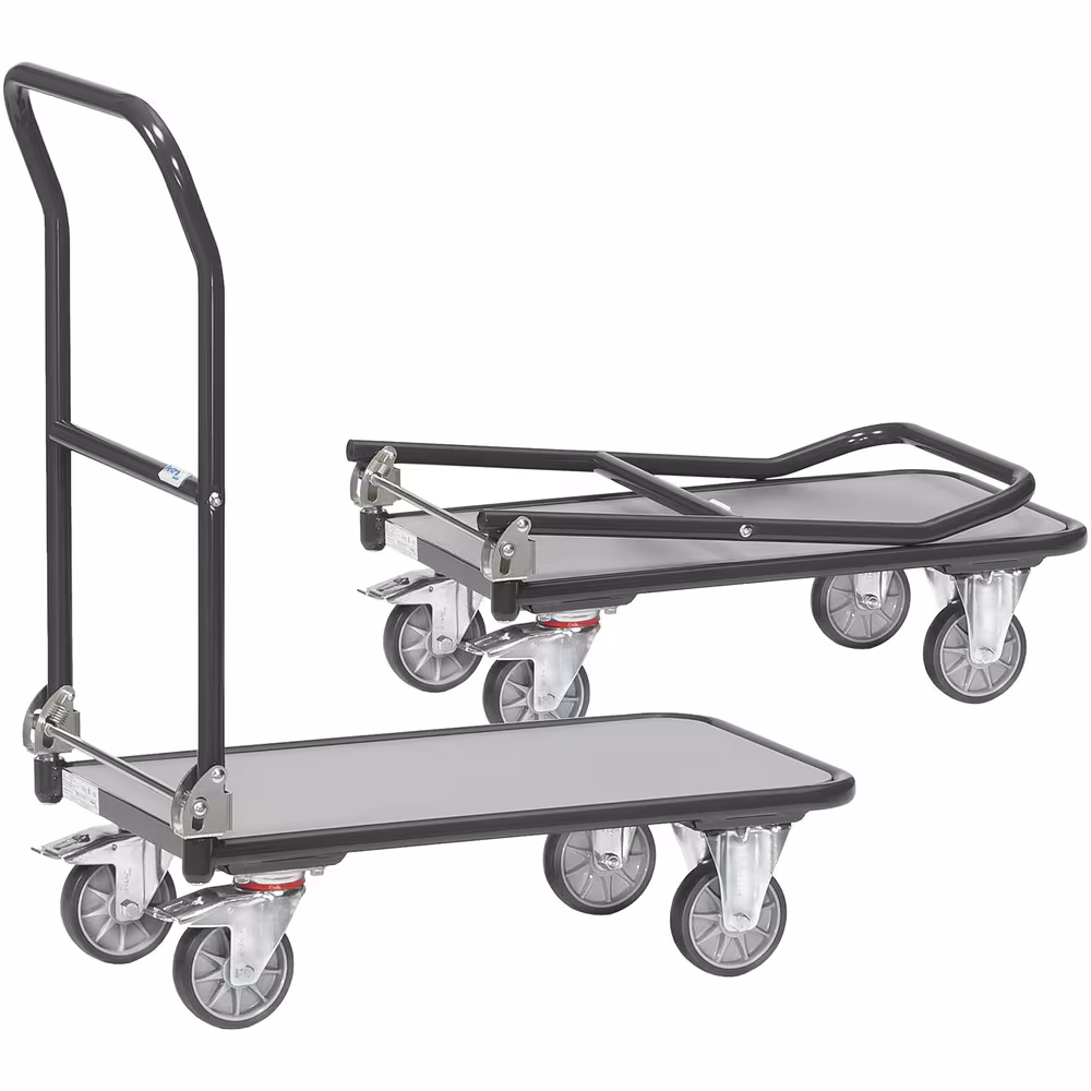 Produktgruppe Klappwagen 7016 pulverbeschichtet anthrazitgrau RAL 7016, Ladefläche aus Holzwerkstoffplatte, Oberfläche mittelgrau Klappwagen 1132-7016 Länge 720 mm, Breite 450 mm von der Marke Fetra aus der Kategorie Transportsysteme