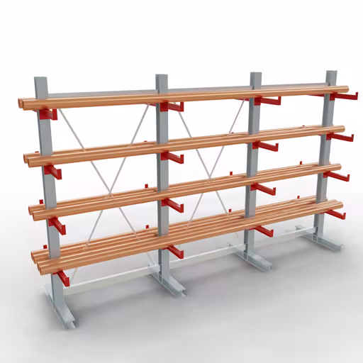 Abbildung Nr 10 des Artikels K 3000 Komplettregal, doppelseitig, 2500 x 3900 x 400 mm, RAL 7001 / RAL 3000, 5 Lagerebenen aus der Produktgruppe Kragarmregale von der Marke Schulte Lagertechnik