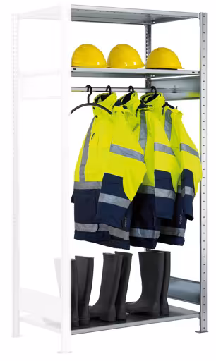 Anbauregal, Garderobenregal MULTIplus150 2000 x 750 x 600 mm (HxBxT), verzinkt, 3 Fachböden, 1 Stück Kleiderstange von der Marke Schulte Lagertechnik aus der Produktreihe Fachbodenregale