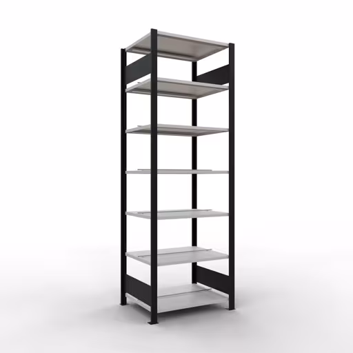 Grundregal, Büro-Fachbodenregal Stecksystem MULTIplus150, 2300 x 750 x 600 mm (HxBxT), 7 Fachböden, Längenriegel, mit Mittelanschlag, schwarz/lichtgrau aus der Kategorie Stecksystem mit der Artikelnummer 36048-S