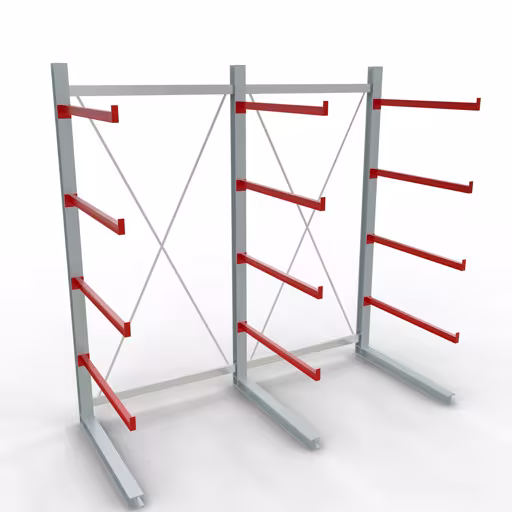 Abbildung Nr 12 des Artikels K 6000 Komplettregal, einseitig, 3000 x 3000 x 1250 mm, RAL 7001 / RAL 3000, 5 Lagerebenen aus der Produktgruppe Kragarmregale von der Marke Schulte Lagertechnik