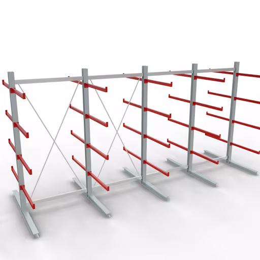 Abbildung Nr 12 des Artikels K 6000 Komplettregal, doppelseitig, 3000 x 6000 x 2x 1000 mm, RAL 7001 / RAL 3000, 5 Lagerebenen aus der Produktgruppe Kragarmregale von der Marke Schulte Lagertechnik
