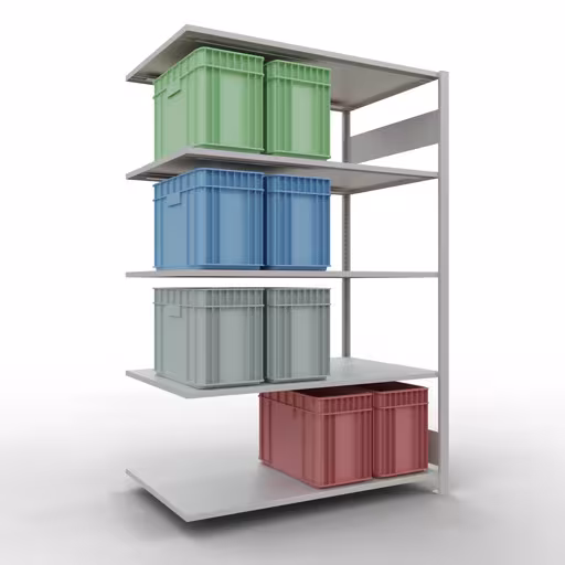 Anbauregal, Fachbodenregal Stecksystem MULTIplus150, 2000 x 1300 x 800 mm (HxBxT), 5 Fachböden, Längenriegel, RAL 7035 lichtgrau mit der GTIN 4004514293534 Anbauregal, Fachbodenregal Stecksystem MULTIplus150, 2000 x 1300 x 800 mm (HxBxT), 5 Fachböden, Längenriegel, RAL 7035 lichtgrau von Schulte Lagertechnik mit der Artikelnr. 32685-130-LR