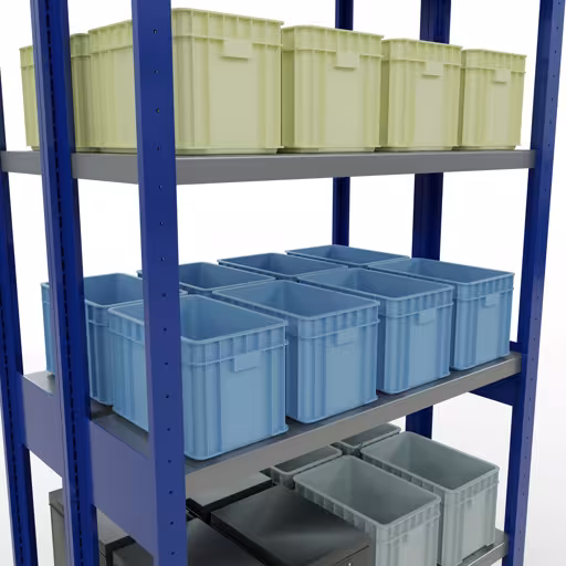 Grundregal, Doppelregal, Fachbodenregal Stecksystem MULTIplus250, 2500 x 1000 x (2x300) mm (HxBxT), 2x6 Fachböden, Kreuzstrebe, RAL 5010 enzianblau aus der Kategorie Doppelregale mit der GTIN 4004514292025 Grundregal, Doppelregal, Fachbodenregal Stecksystem MULTIplus250, 2500 x 1000 x (2x300) mm (HxBxT), 2x6 Fachböden, Kreuzstrebe, RAL 5010 enzianblau von der Marke Schulte Lagertechnik aus der Produktreihe Fachbodenregale