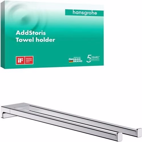 Portasciugamani cromato ADDSTORIS, 445 mm, a 2 bracci, di HANSGROHE, della categoria "Portasciugamani e barre per il bagno", codice articolo 6000698970