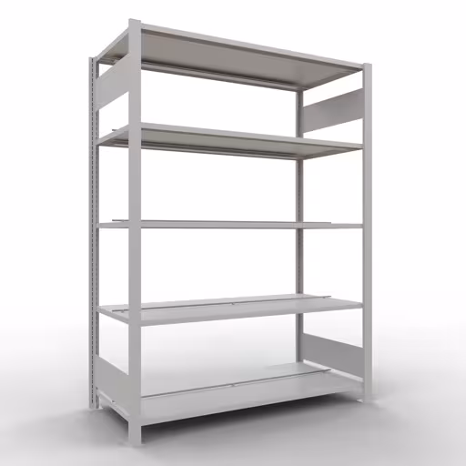 Grundregal, Büro-Fachbodenregal Stecksystem MULTIplus150, 1800 x 1300 x 600 mm (HxBxT), 5 Fachböden, Längenriegel, mit Mittelanschlag, lichtgrau aus der Kategorie Stecksystem mit der Artikelnummer 36038