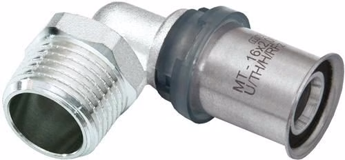 Équerre de presse métallique Multitubo G2 90 degrés, AG 20 mm x 1/2 Z de la marque Multitubo Coude à sertir métallique G2 90 Gr, AG MULTITUBO de la catégorie Raccords à sertir Multitubo, référence 8004247358