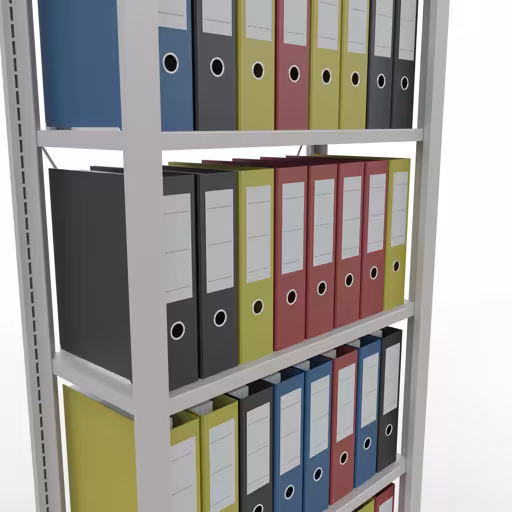 Zusatzbild des Artikels Grundregal, Büro-Fachbodenregal Stecksystem MULTIplus85, 2000 x 750 x 300 mm (HxBxT), 6 Fachböden, Kreuzstrebe, ohne Anschlagleiste, lichtgrau aus Stecksystem