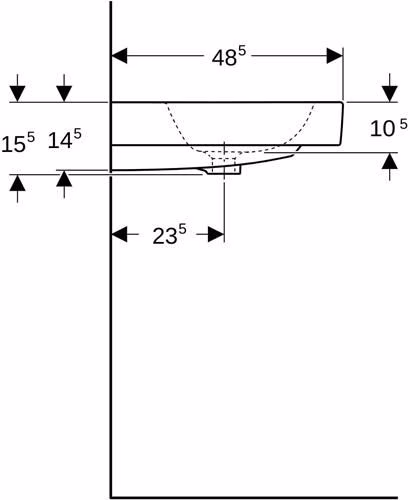 Waschtisch iCon mit Hahnloch, mit Überlauf 600 x 485 mm weiß GEBERIT