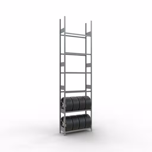 Produktbild Nr 10 des Artikels Grundregal, Räder-/Reifenregal, 4500 x 1200 x 400 mm, verzinkt, 6 Lagerebenen á 150 kg Fachlast pro Ebene Abbildung Nr 10 des Artikels Grundregal, Räder-/Reifenregal, 4500 x 1200 x 400 mm, verzinkt, 6 Lagerebenen á 150 kg Fachlast pro Ebene aus der Produktgruppe Fachbodenregale von der Marke Schulte Lagertechnik
