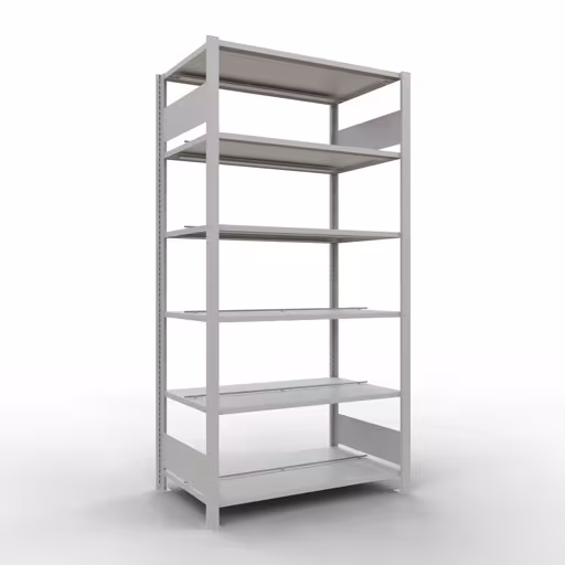 Grundregal, Büro-Fachbodenregal Stecksystem MULTIplus150, 2000 x 1000 x 600 mm (HxBxT), 6 Fachböden, Längenriegel, mit Mittelanschlag, lichtgrau aus der Kategorie Stecksystem mit der Artikelnummer 36043