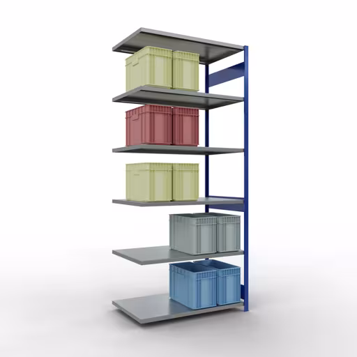 Abbildung Nr 12 des Artikels Anbauregal, Fachbodenregal Stecksystem MULTIplus250, 3000 x 1300 x 800 mm (HxBxT), 7 Fachböden, Längenriegel, RAL 5010 enzianblau/verzinkt aus der Produktgruppe Stecksystem von der Marke Schulte Lagertechnik