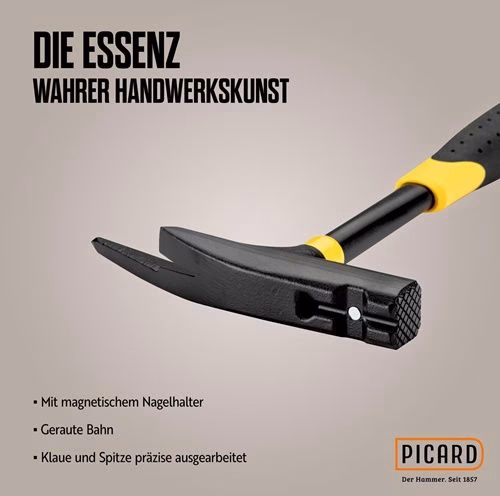 Latthammer 70080 DIN 7239 Kopfgewicht 600 g mit Magnet geraut Chrom-Molybdän-Rohr legierter PICARD-Spezialstahl 760 g PICARD