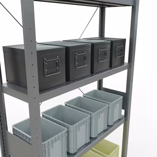 Abbildung Nr 13 des Artikels Grundregal, Fachbodenregal Stecksystem MULTIplus330, 3000 x 1000 x 300 mm (HxBxT), 7 Fachböden, Kreuzstrebe, verzinkt aus der Produktgruppe Stecksystem von der Marke Schulte Lagertechnik