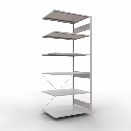 Anbauregal, Fachbodenregal Stecksystem MULTIplus150, 2500 x 1000 x 800 mm (HxBxT), 6 Fachböden, Kreuzstrebe, RAL 7035 lichtgrau von der Marke Schulte Lagertechnik Anbauregal, Fachbodenregal Stecksystem MULTIplus150, 2500 x 1000 x 800 mm (HxBxT), 6 Fachböden, Kreuzstrebe, RAL 7035 lichtgrau aus der Kategorie Anbauregal mit der Artikelnummer 32686