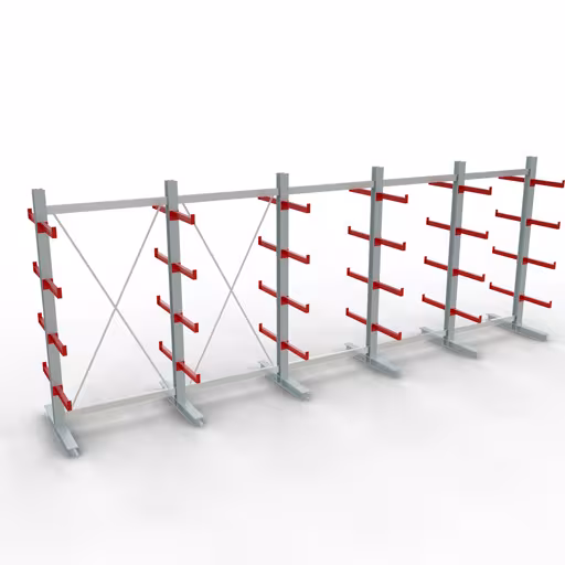 K 3000 Komplettregal, doppelseitig, 2500 x 6500 x 500 mm, RAL 7001 / RAL 3000, 5 Lagerebenen aus der Kategorie K3000 für mittelschwere Güter mit der Artikelnummer 27728