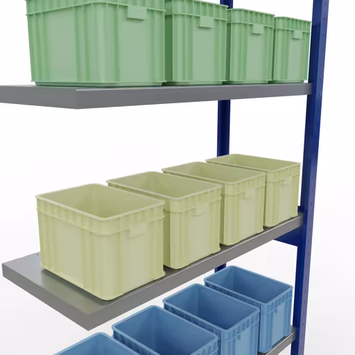 Abbildung Nr 10 des Artikels Anbauregal, Fachbodenregal Stecksystem MULTIplus250, 2500 x 1000 x 400 mm (HxBxT), 6 Fachböden, Längenriegel, RAL 5010 enzianblau/verzinkt aus der Produktgruppe Stecksystem von der Marke Schulte Lagertechnik